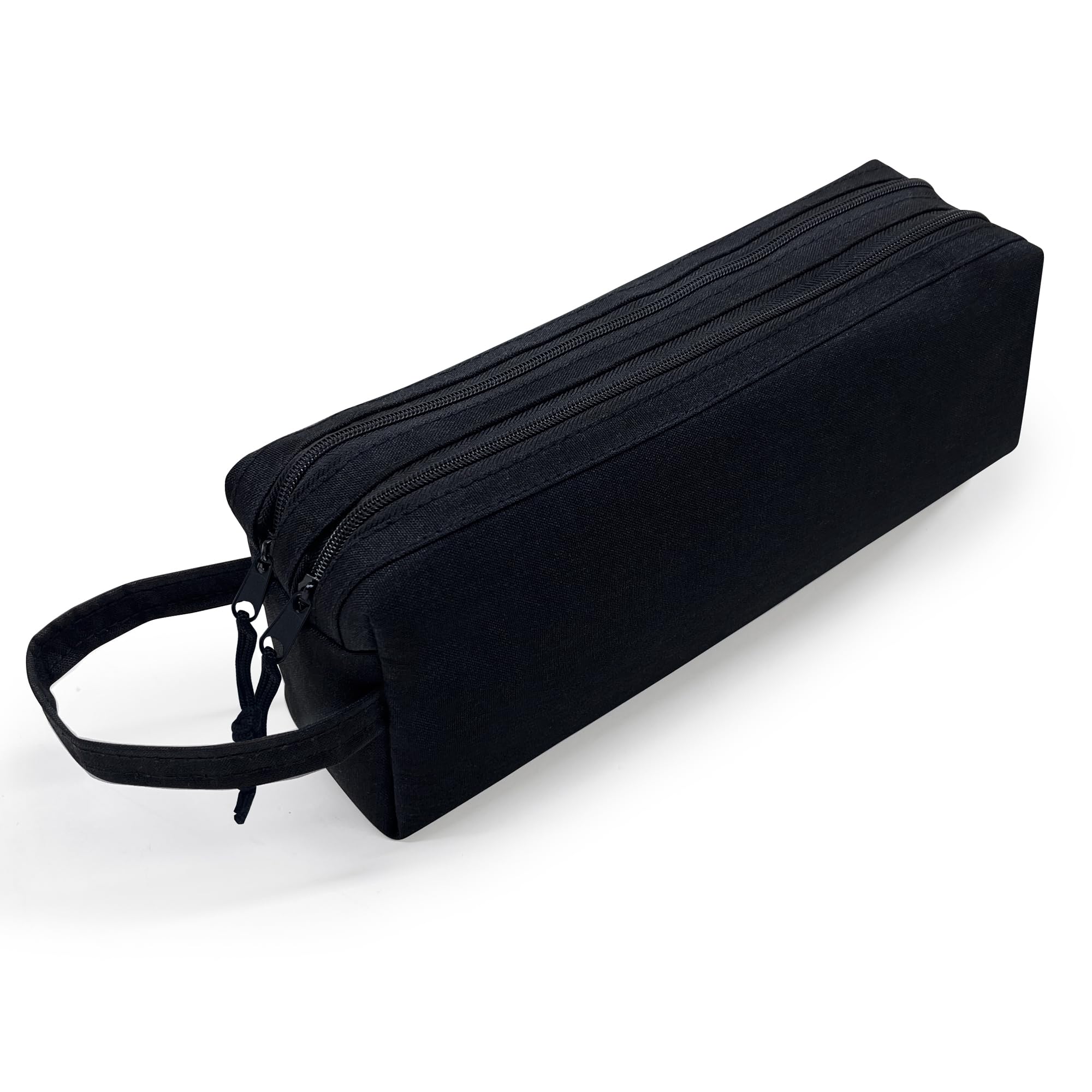 Waytex 931170 Large Capacity 2 Compartment Pencil Case for School, Office, Storage, Cosmetics - 27 x 7 x 10 cm - Black, Black, One Size, Double Compartment Pencil case