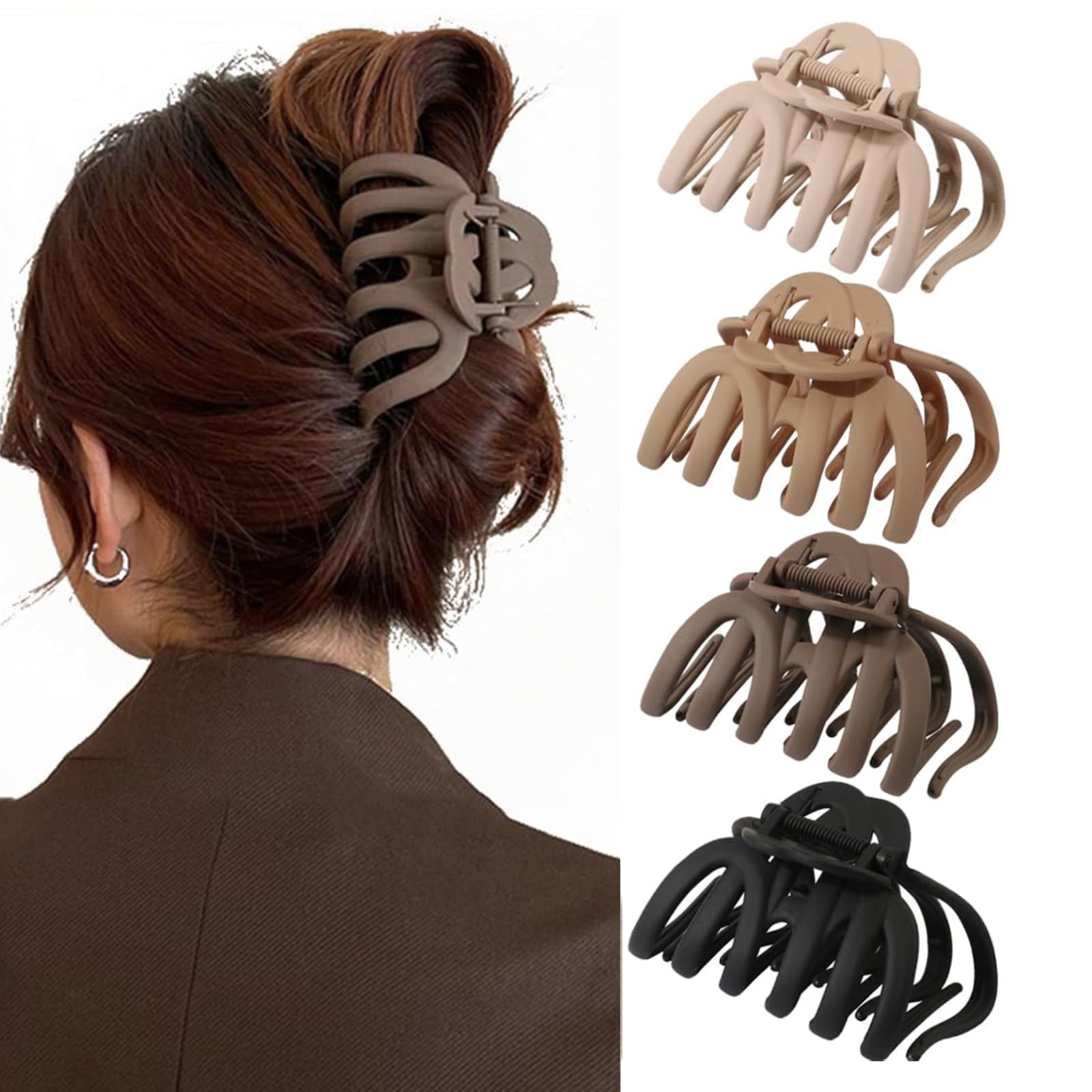 4 PCS Octopus Hair Claw Clips, 3.8 Inch Matte Hair Clips for Women, Large Hair Claw Clips Strong Hold Non-slip Jaw Clips for Thick Curly Long Hair