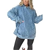 ebossy Women's Spring Fall Boyfriend Denim Hoodies Casual Loose Long Sleeve Jean Sweatshirts with Pockets