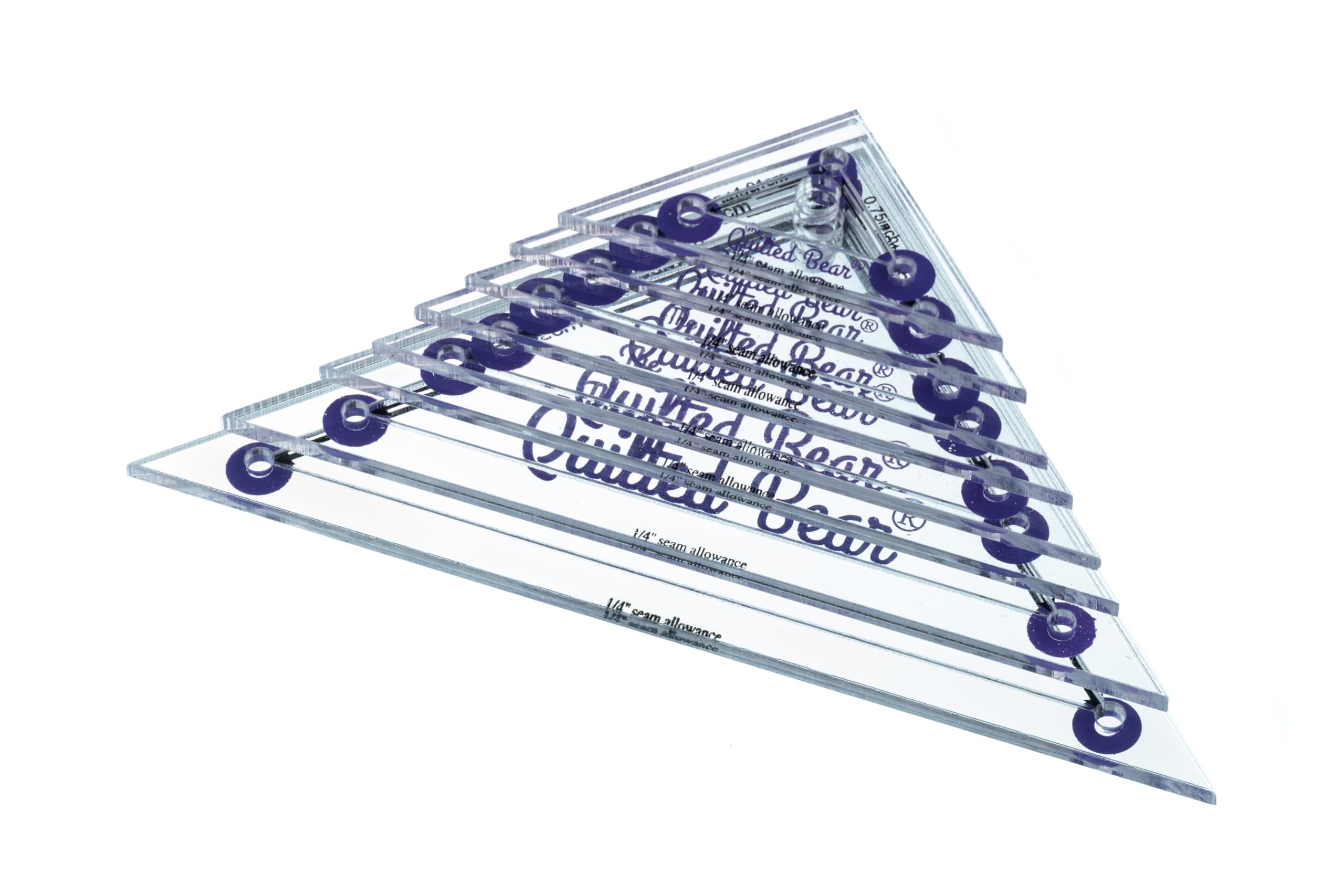 The Quilted Bear Right Angle Triangle Quilting Templates - Set of 8 Non-Slip Clear Acrylic Patchwork Quilt Templates, Quilting Accessories for Patchwork, Dressmaking and Sewing (3/4 inch - 3 inches)