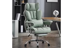 Efomao Big and Tall Office Chair 400lbs - Executive Office Chairs with Footrest, Heavy-Duty PU Leather Computer Chair for Heavy People, Light Green Home Office Desk Chairs