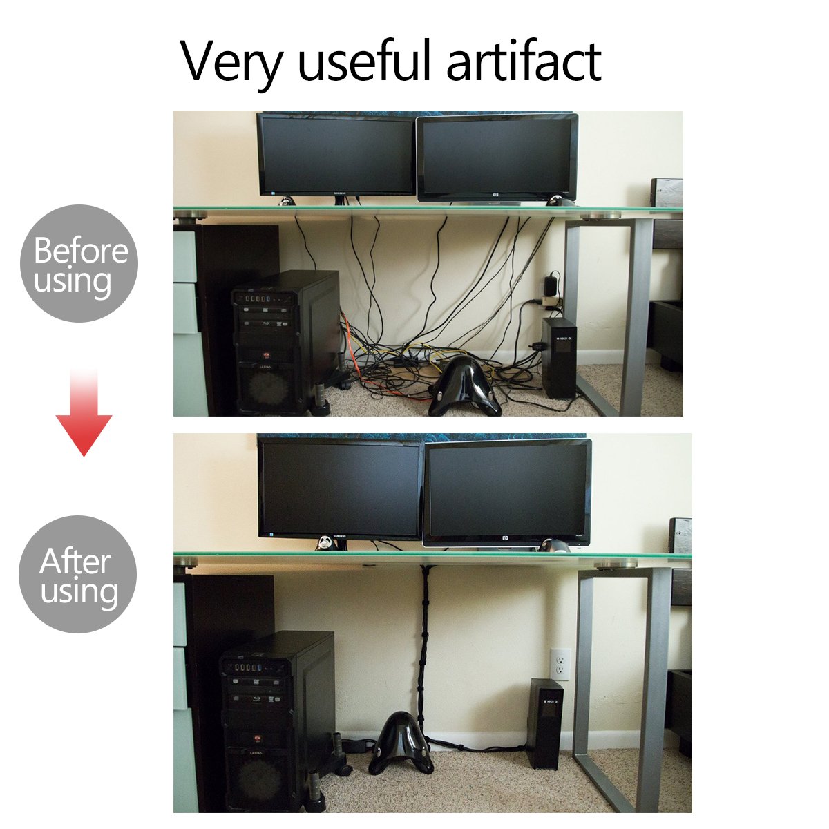 Rocita 50 PCS Reusable Fastening Cable Ties Cable Strap Wire Organizer for Desk Home Office (Black)