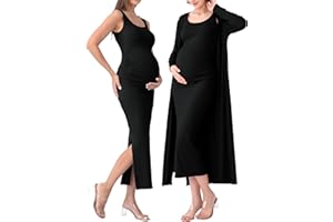 Rnxrbb 2 PCS Winter Spring Maternity Dress Cardigan Set Long Bodycon Maxi Formal Dresses Boho Baby Shower for Women