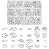 PH PandaHall 1410pcs Flower Bead Caps 12 Styles Silver Bead Spacers Filigree Flower Cap Metal Spacer Beads Floral End Caps for Jewelry Making Supplies Bracelet Necklace Earring DIY Crafts