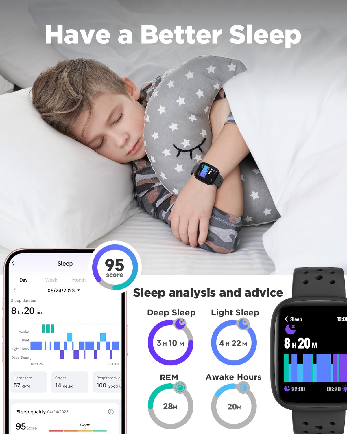BIGGERFIVE Smart Watch for Kids, 1.8