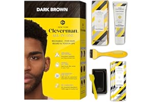 Cleverman Hair & Beard Dye Kit for Men, All-in-One Reusable Mens Hair Color, Natural Gray Coverage, Ammonia-Free Beard Mustache Dye for Men (Dark Brown for Black Men)