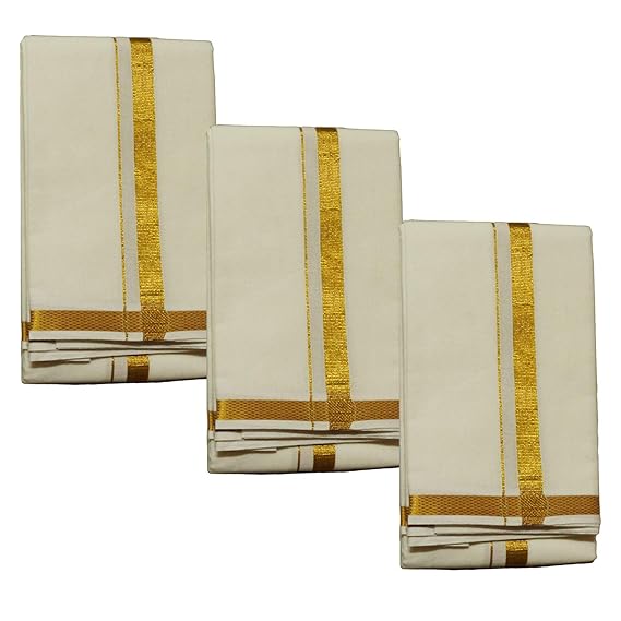 COTTON Men's Angavastram Towel (34 X 76-inch, Cream,Pack Of 3)