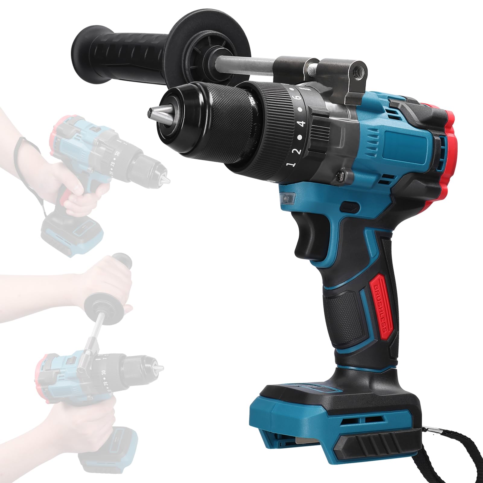 Hand Drill, 0.5 inch (13 mm) High Torque Multifunctional Electric Cordless Drill High Power Rechargeable Hand Drill Brushless Motor Household DIY Power Tools