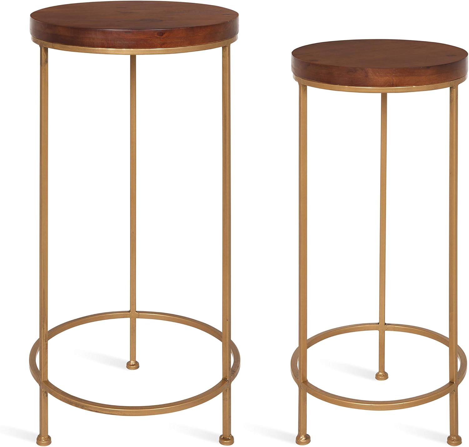 Kate and Laurel Espada Metal and Wood Nesting Tables 2 Piece Set, Walnut Top with Gold Base: Kitchen & Dining