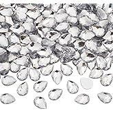 FINGERINSPIRE 250 PCS 0.7x0.5inches Faceted Teardrop Acrylic Rhinestone Gems, Clear Flat Back Teardrop Rhinestones Plastic Gems Crystal Acrylic Teardrop Jewels for Jewelry Making DIY Craft
