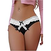 SHENHE Women's Satin Bow Panty Lace Trim Low Rise Cute Bikini Underwear Silky Panty Brief
