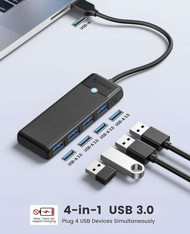 USB Hub 3.0, 4 Ports USB Verteiler mit 100CM Langes Kabel, Ultra Slim Type A Datenhub 5 Gbps, Multiports-Adapter für MacBook, Mac Pro/Mini, Mobile HDD, Surface Pro, XPS, PS4/PS5, PC
