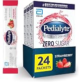 Pedialyte Electrolyte Drink Mix With Zero Sugar | Hydration With Key Electrolytes | Great Hydration Low in Calories | Strawberry, 24 Powder Packets