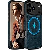 LOHASIC for iPhone 17 Pro Case Compatible with MagSafe, Vintage Leather Slim Business PU Non-Slip Grip Shockproof Bumper Protective Men Phone Cover for iPhone 17 Pro 6.3" 2025 - Blue