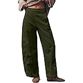 Hoonjie Womens Barrel Corduroy Pants Slim Fit Pull On Solid High Rise Elastic Waist Trousers with Pockets