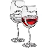 Stemmed Snake Wine Glasses, Set of 2 Glass, 19oz 10 Inch Tall Gothic Reptile Goblet - Silver Decor Skeleton Inspired Gifts Graveyard Themed Parties Seasonal Entertaining & Unique Gift
