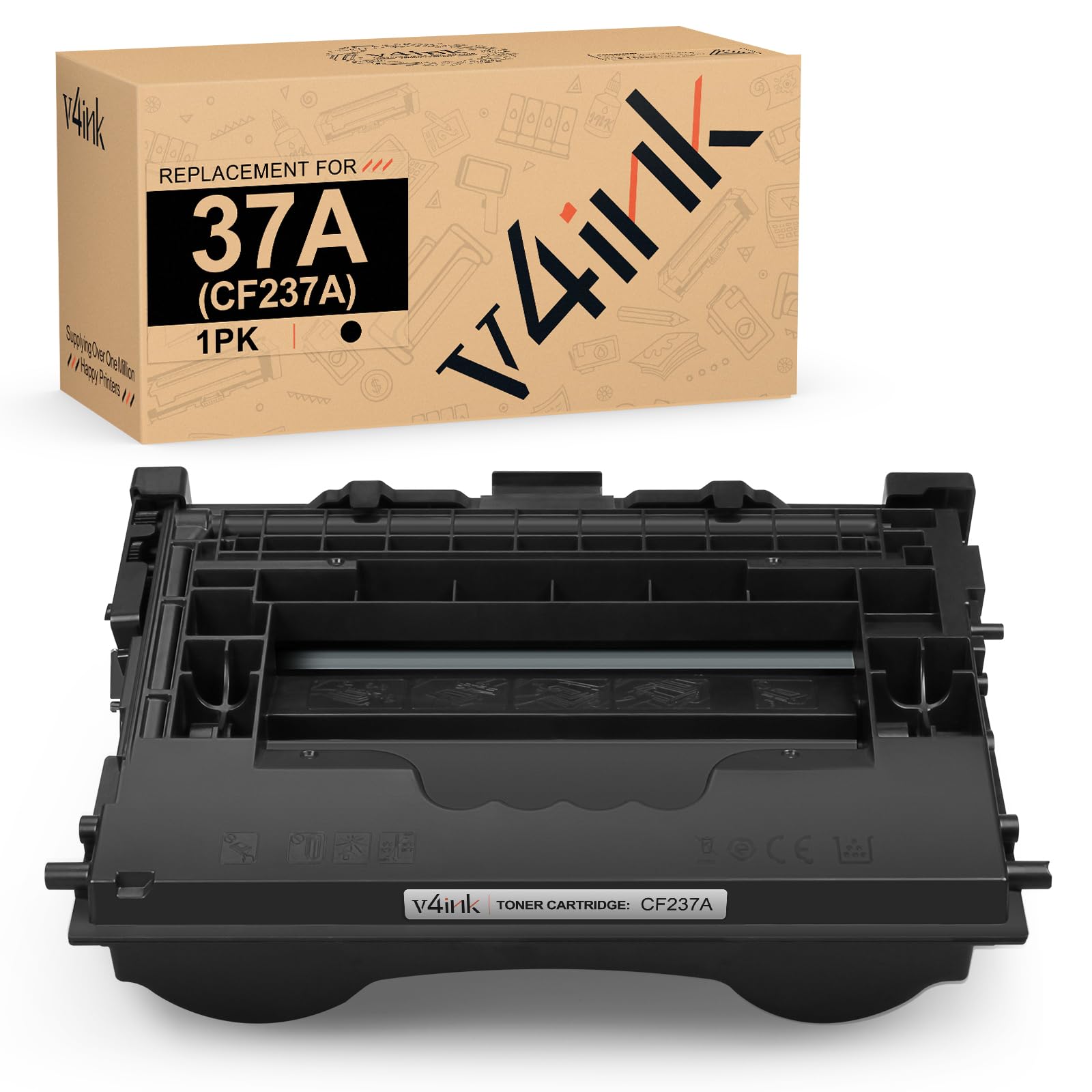 Photo 1 of CF237A V4INK Compatible Toner Cartridge Replacement for HP 37A CF237A Toner Black for HP M607 M608 M609 M607n M607dn M608n M608dn M608x M609dn M631h M631dn M632h M632fht M632z M633fh Printer, 1 Pack