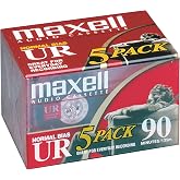 Maxell UR 90 Normal Bias Blank Audio Recording Cassette Tape, Low Noise, 90 Minute Recording Time, 5 Pack