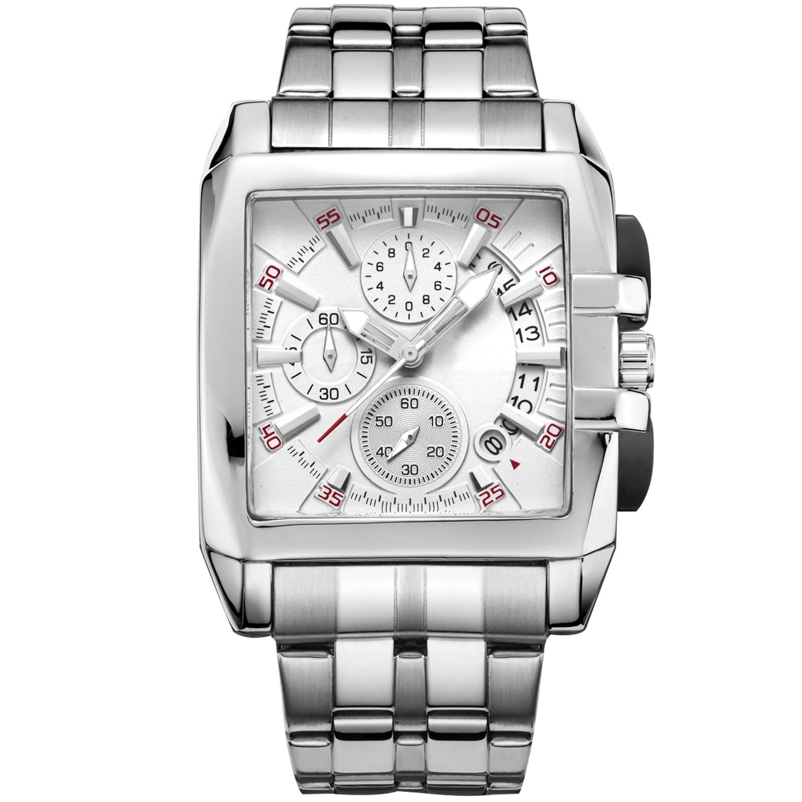 RORIOS Men's Analogue Quartz Watch with Stainless Steel Strap Waterproof Chronograph Sport Watch for Men, White., Bracelet