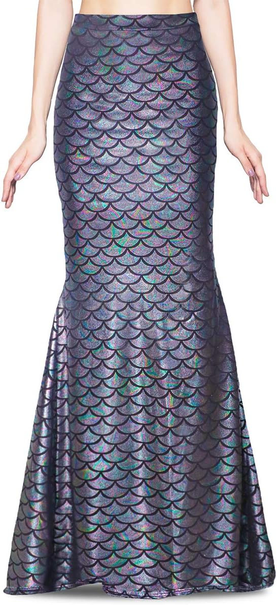 Jescakoo Ladies Sexy Maxi Long Shiny Mermaid Skirts Green and Blue S-XXL
