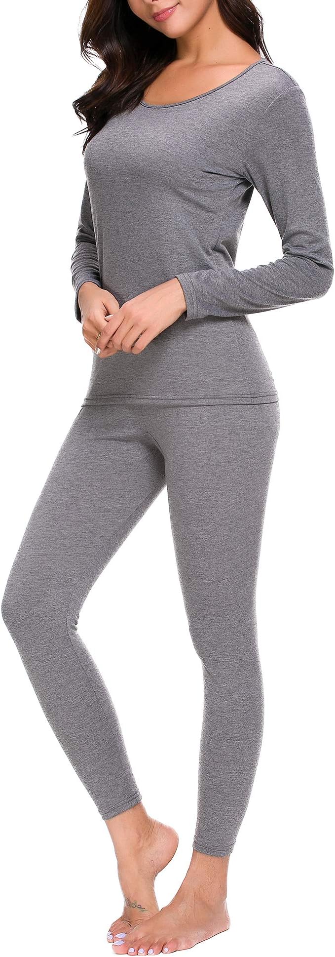 Cotton Baser Layer 2PCS Thermal Sets Womens Lightweight Underwear Soft Knit Top & Bottom S-XXL