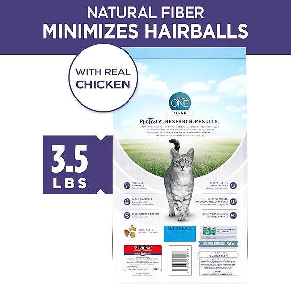 PURINA ONE NATURAL CAT FOOD FOR HAIRBALL CONTROL, +PLUS HAIRBALL FORMULA – 3.5 LB. BAG