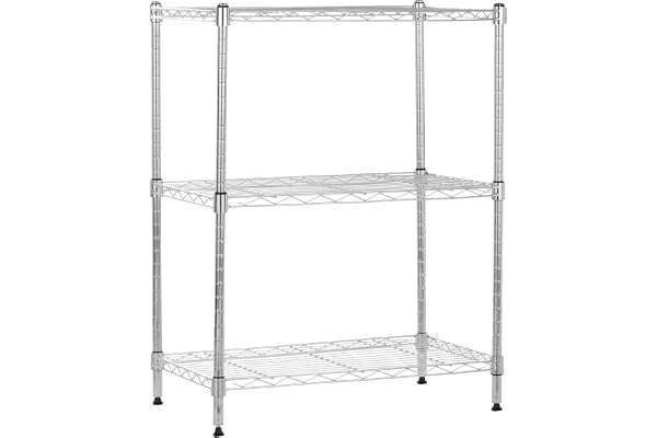 Amazon Basics 3-Shelf Adjustable Heavy Duty Steel Wire Rack Storage Shelving Organizer for Kitchen, Garage, 23.2" L x 13.4" W