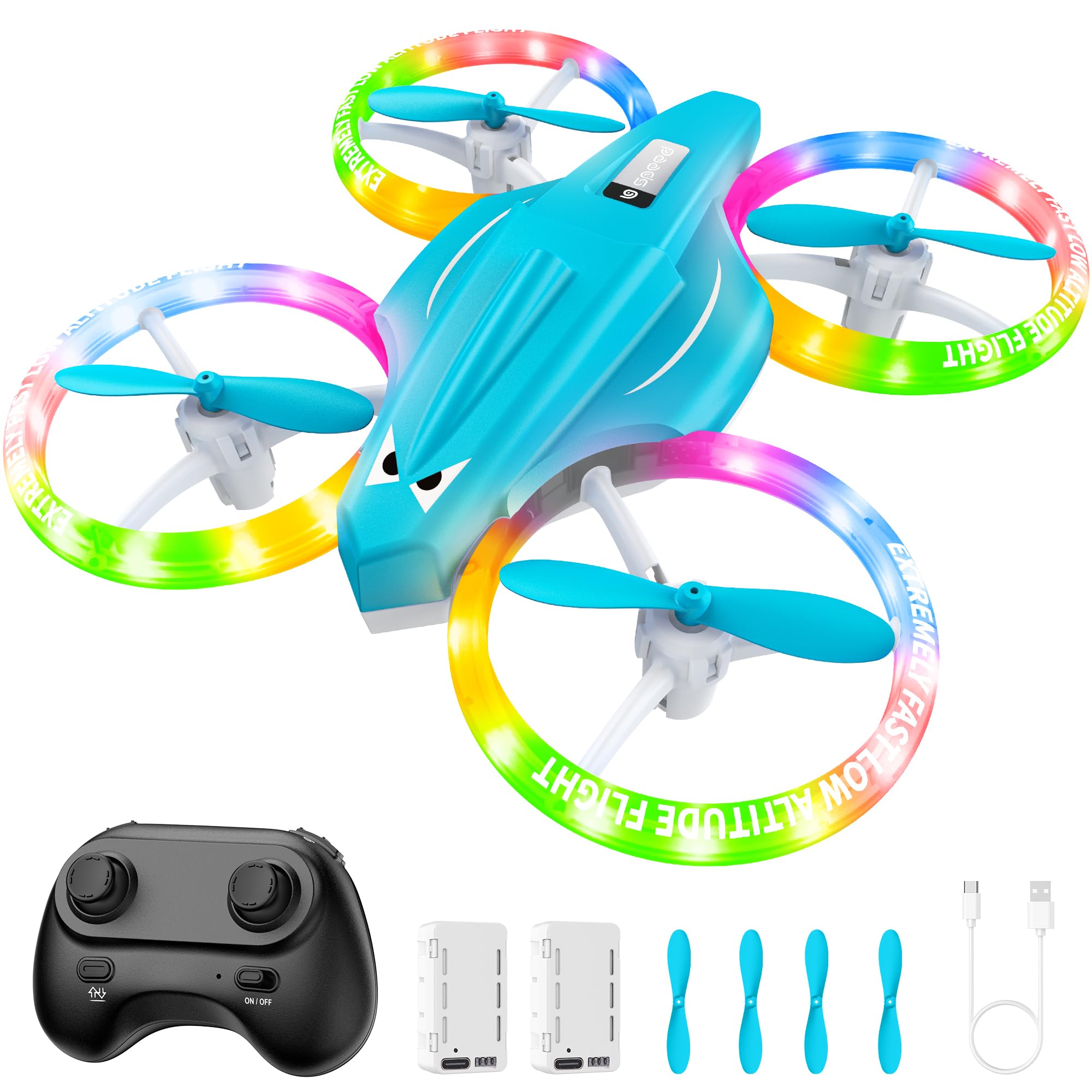 Photo 1 of ALTITACO Drones for Kids With Cool Light, Kids Drone with 3D Flip, Altitude-Hold, Self-Rotation, Headless Mode, 3 Speed Modes, One-Click Take-off/Landing, Mini Drone for Beginners, Indoor?Light Blue?