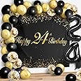 Happy 24th Birthday Balloons Black Set Decor - Cheers to 24 Years Old Party Theme Garland Banner Backdrop Decorations For Women and Men Supplies