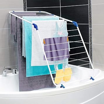 Artmoon Louise Sechoir A Linge Pliable Pour Baignoire Avec 16 Barres Acier Et Plastique Crochets Pour Fixer La Structure 10 M De Sechage 8 Kg De Linge