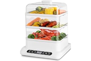 Pukomc Food Steamer 3 Tier 16QT Electric Vegetable Steamer With Appointment and Timer Multifunctional Digital Steamer For Fast Simultaneous Cooking (800W)