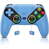 Dinosoo RGB Wireless Controller for PS5/PlayStation 5 PC, Bluetooth Controller with Turbo, Macro, Dynamic Vibration, 6-Axis Motion Control, 3.5mm Audio Jack, 1000mAh Battery, Speaker - Blue
