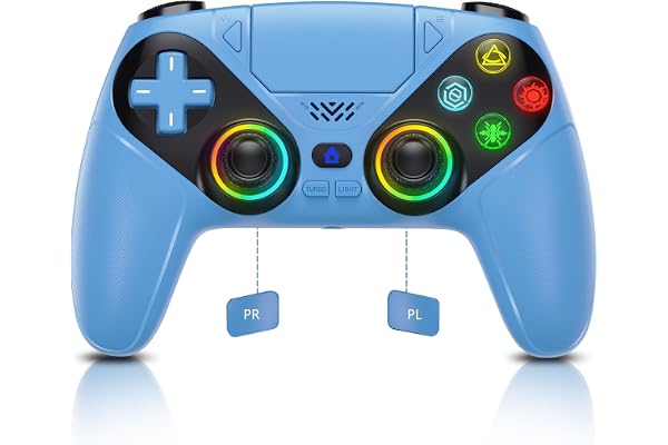 Dinosoo RGB Wireless Controller for PS5/PlayStation 5 PC, Bluetooth Controller with Turbo, Macro, Dynamic Vibration, 6-Axis Motion Control, 3.5mm Audio Jack, 1000mAh Battery, Speaker - Blue