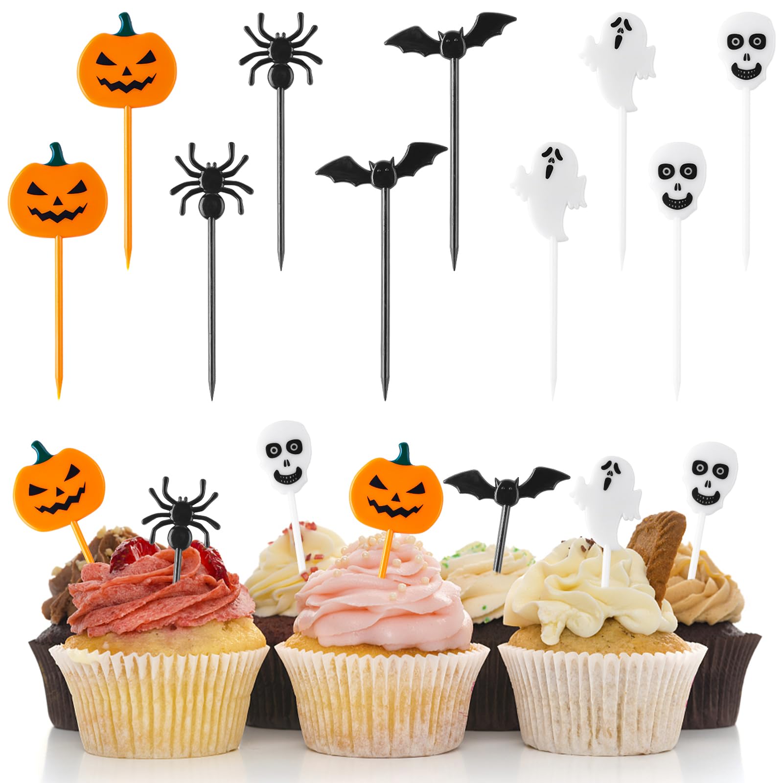 Photo 1 of 100pcs Plastic Halloween Toothpicks Cupcake Topper Cake Decorations Picks for Fruit Appetizer Halloween Party Favor Supplies