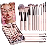 BS-MALL Makeup Brushes Foundation Powder Concealers Eye Shadows Makeup Set with LED light Mirror 14 Pcs Mini Makeup Brushes (APINK)
