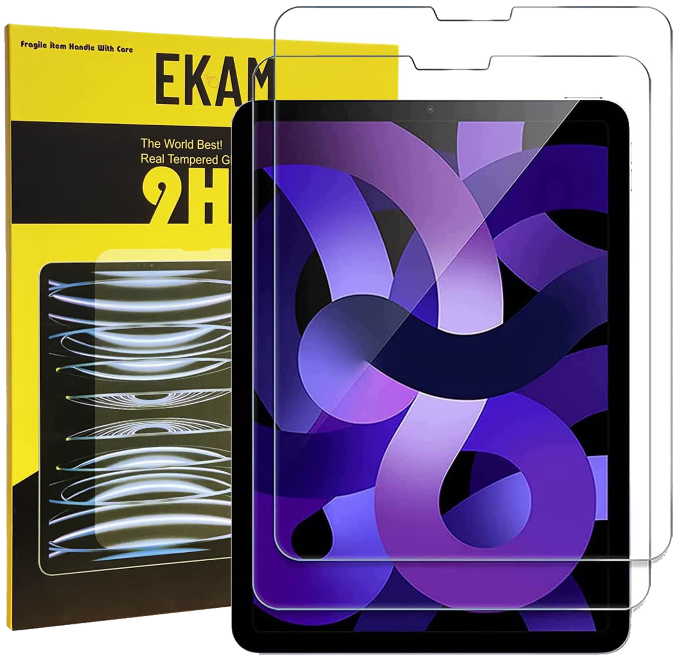 EKAM [2-Pack] Screen Protector for iPad Air 5/4 (10.9-Inch, 2022/2020 Model, 5th/4th Generation) Tempered Glass Film, 9H Hardness