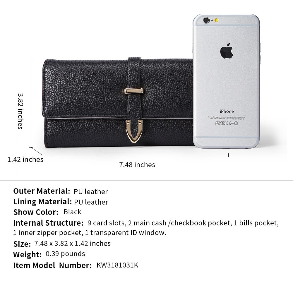 Wallet for Women Leather Large Capacity Trifold Checkbook Card Holder Organizer with Snap Closure Ladies Clutch black