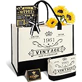 YeohJoy 65th Birthday Gifts for Women Canvas Tote Bag Travel Gear, Unique 65 Years Old Birthday Gifts for Mom Wife Aunt Friends Her, Vintage 1961 Handbag & Cosmetic Bag & Back in 1961 Poster
