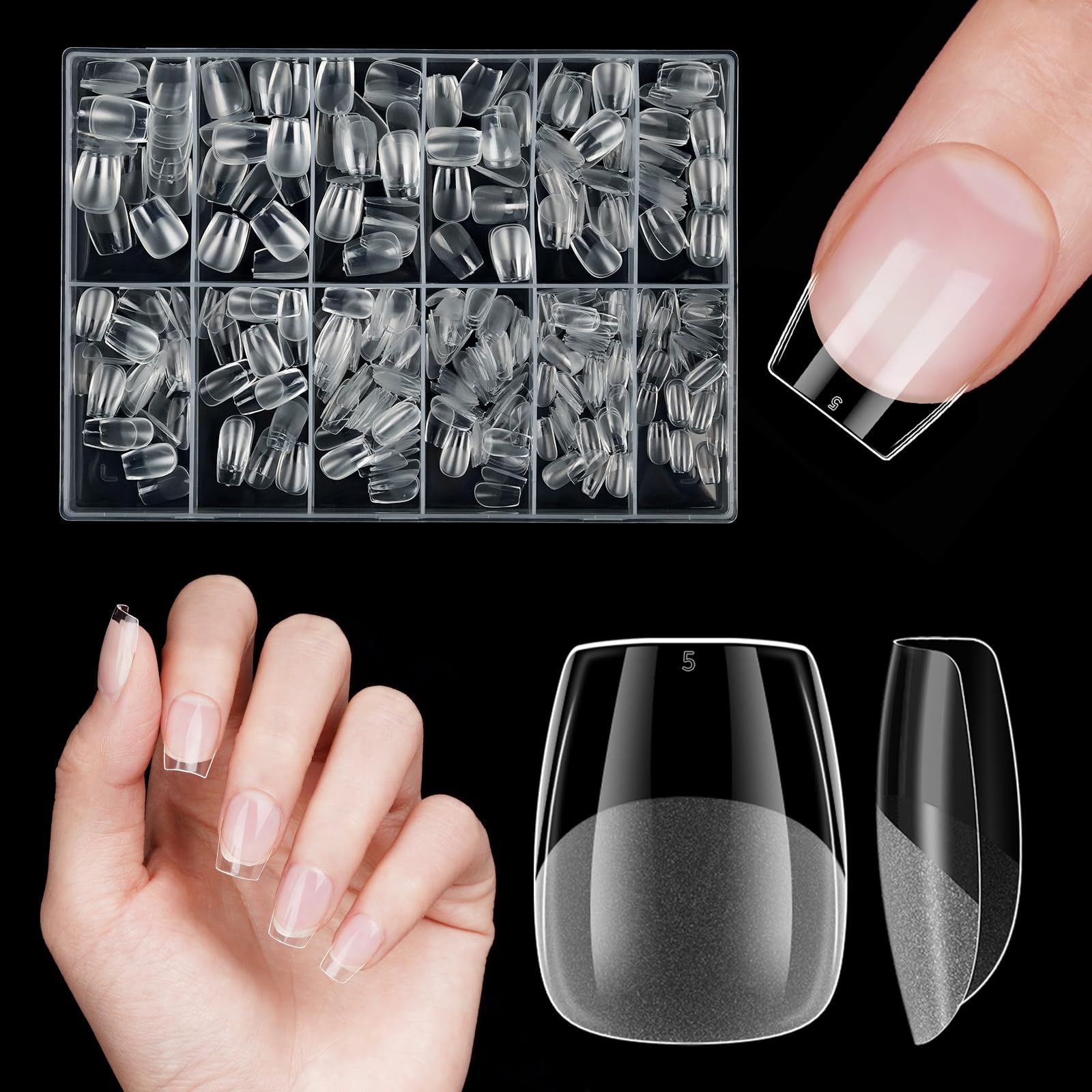 Venares Extra Extra Short Coffin Nails Press on, 500 Pcs Soft Gel Nail Tips for Acrylic Extensions, 12 Sizes Full Cover Clear Nail Tips for Gel Extensions, Acrylic Nail Extension Kit for Beginners