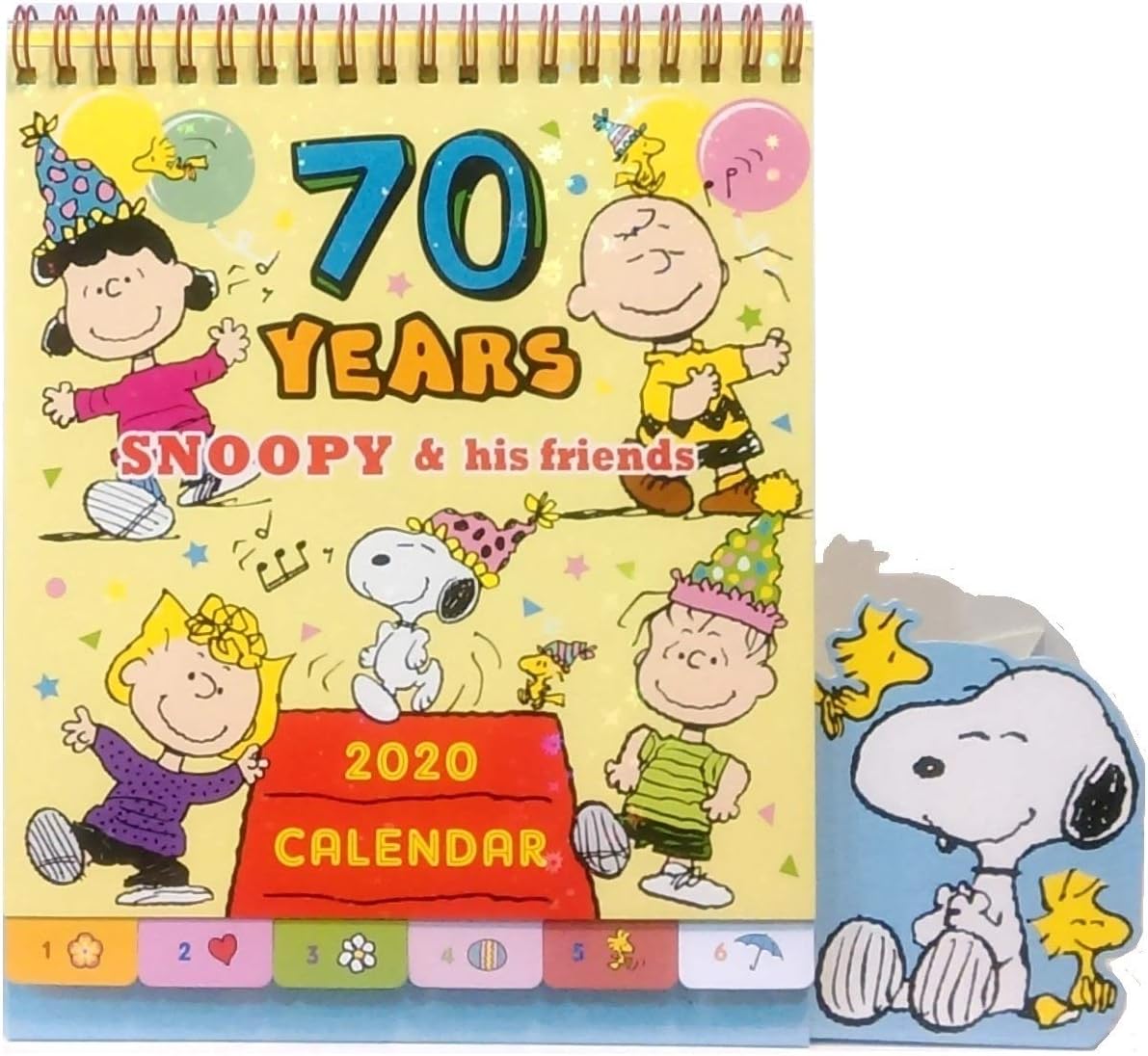 2020 Glitter Cover Snoopy and Friends 70 Years Monthly Yearly Desk Calendar with Planner Sticker & Pens/Phone Holder-extendable