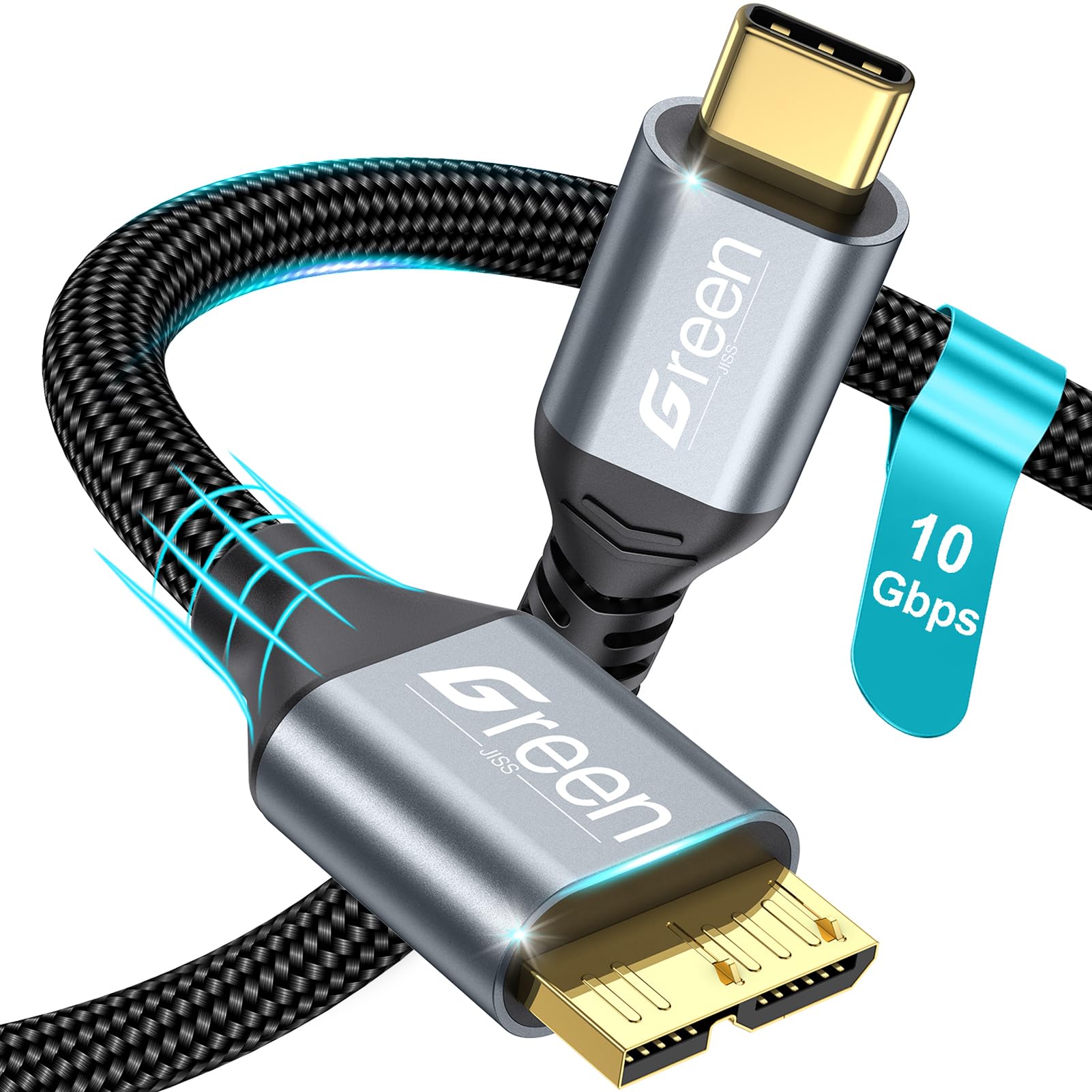 Photo 1 of 10 Gbps Micro B to USB C Hard Drive Cable, 1Ft 1.5Ft 3Ft 6Ft 10Ft, Hard Drive Cable USB to Type-C Compatible with WD Seagate, MacBook Pro/Air, iPad/Tablet, iPhone, LG, Moto, Galaxy S24(1 FT)