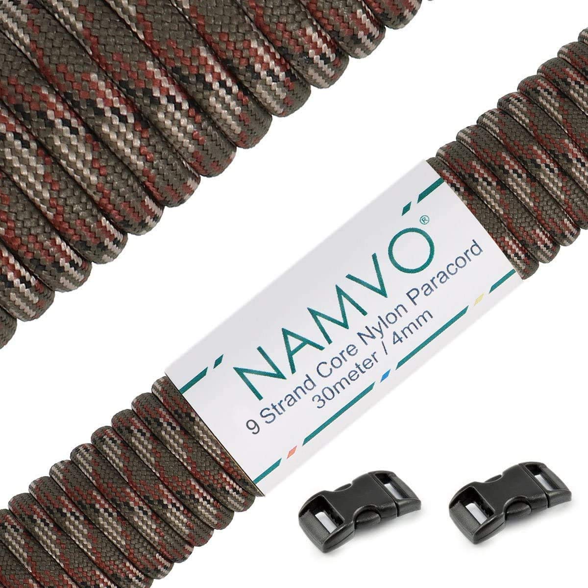 Namvo Mil Spec Type III Nylon Parachute Cord, 9 Inner Strands Strong Breaking Strength 4mm Diameter 100 Feet 550 Paracord Light Camo