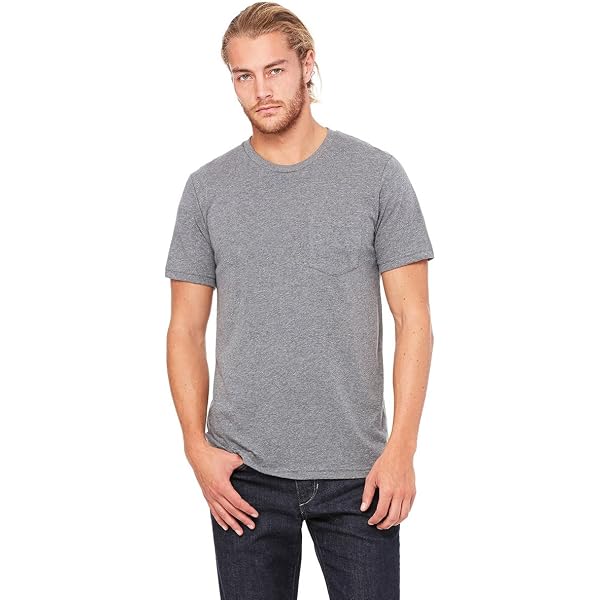 Bella Canvas Men's Fitted Jersey Pocket T-Shirt – Short Sleeve, Crew Neck, Soft Combed Cotton, Dark Grey Heather - View #4