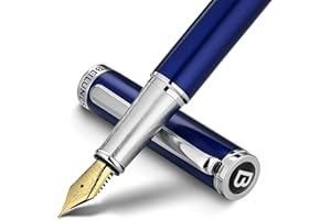 BEILUNER Luxury Fountain Pen Set,Solid 24K Gilded Fine Nib, Modern Classic Limited Edition -Includes 6 Ink Cartridges&Ink Refill Converter with Gift Case-Perfect for Men and Women（Charming blue）