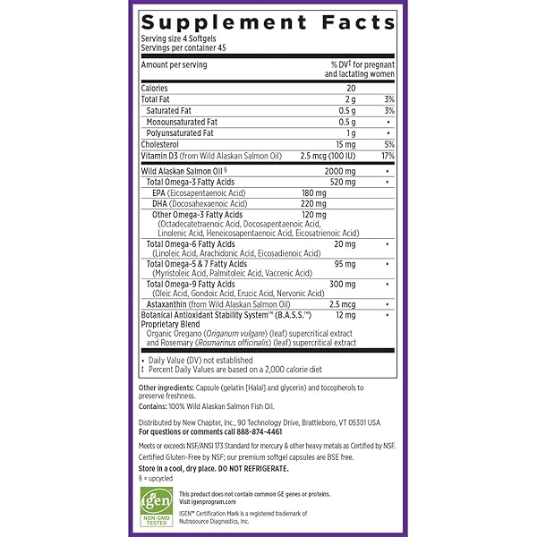 NEW CHAPTER WHOLEMEGA FOR MOMS FISH OIL SUPPLEMENT, TINY CAPSULES, 2000MG PER SERVING, PRENATAL DHA WITH OMEGA-3 + VITAMIN D3 FOR PRENATAL & POSTNATAL SUPPORT, 500MG EACH – 180 COUNT