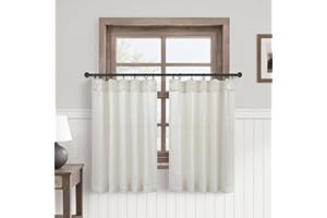 DANCURTON 36 Inch Length Kitchen Curtains Cream Natural Linen Blend Pinch Pleat Privacy Light Filtering Bathroom Window Curtain Neutral Sheer Short Curtains for Front Small Door Laundry RV Camper 3 FT 30x36