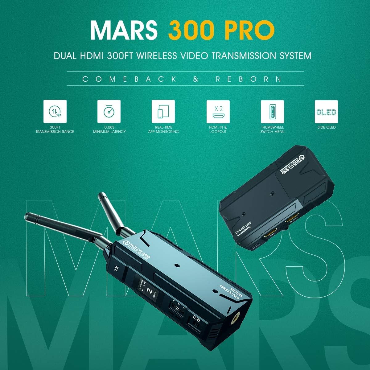 Hollyland Mars 300 Pro [Enhanced Edition] Wireless HDMI Video Transmission System for DSLR Mirrorless Camera Gimbal Stabilizer, with HDMI Cable Kit : Camera & Photo