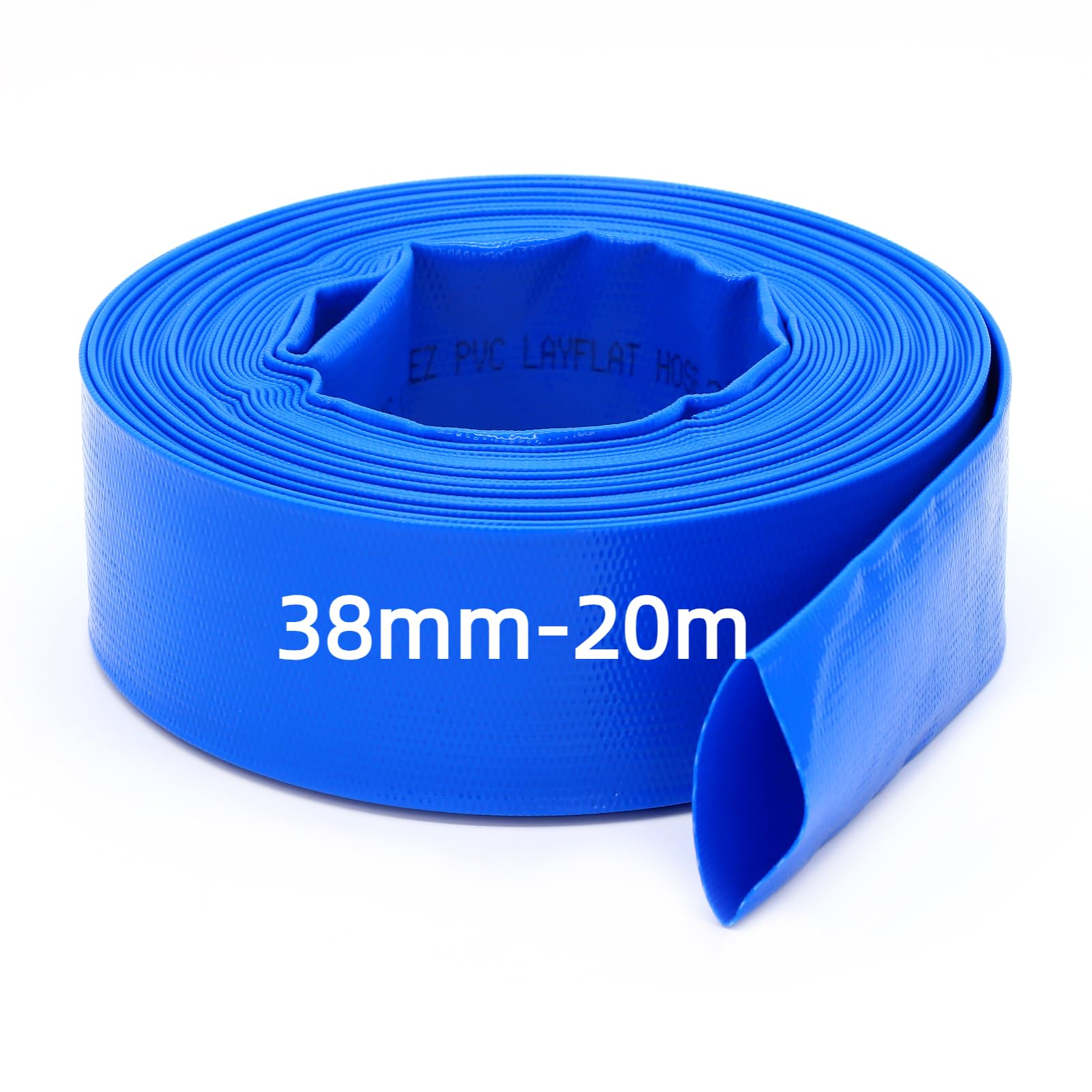 20m x 38mm (1.5 Inches) Diameter Layflat Discharge Pond Hose Pipe Lay Flat Submersible Pump Water Pump Hose, Blue — image 1