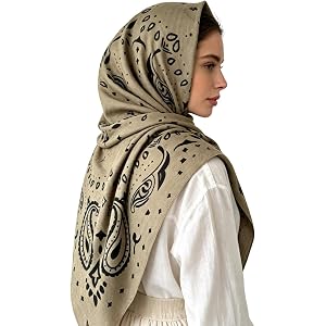 Musedvisi Head Scarf 35" Large Square Hair Scarf Paisley Bandana for Women | Classic Paisley Design/Large 35" × 35" Multipurp
