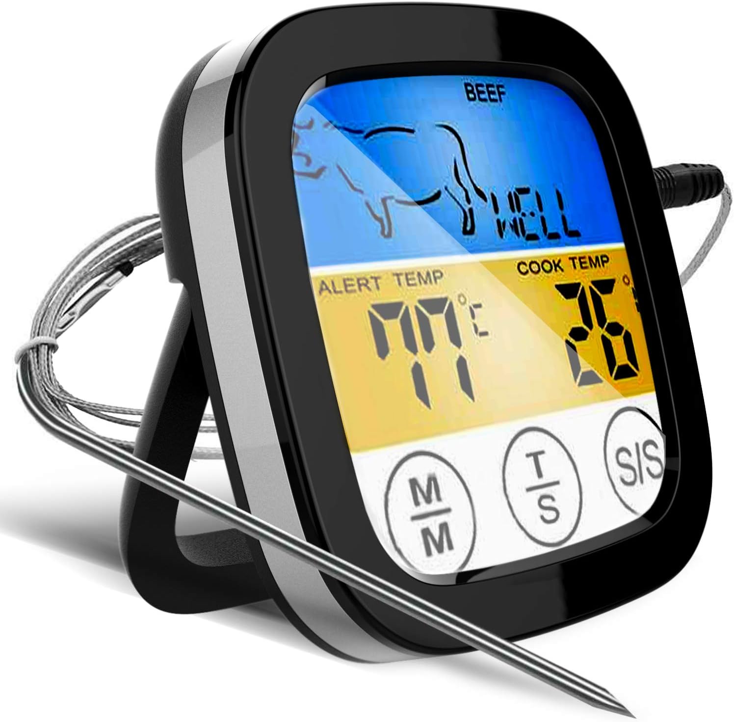 Digital Touchscreen Food Thermometer for Meat Poultry Fish Cooking in Frying Pan Smoker Oven BBQ Grill with Sensitive Color LCD Display | All Temperature and Timer Modes | Best Taste Results (Silver): Kitchen & Dining